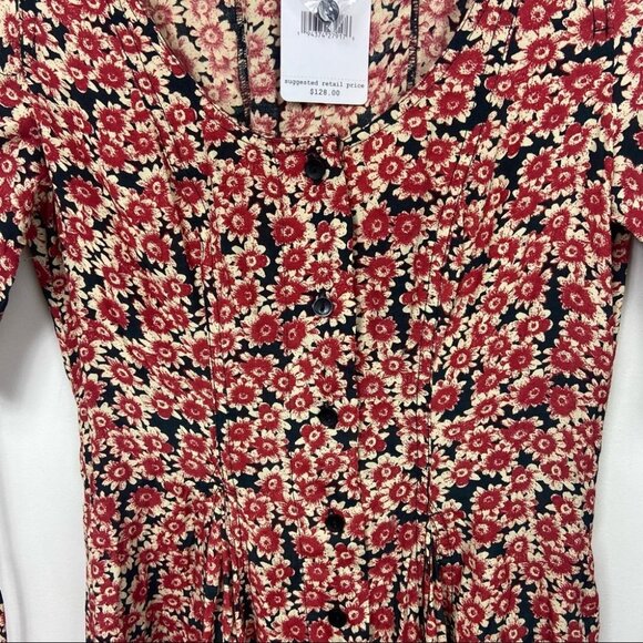 NWT Free People Lace Up Mini Dress Black Red Floral Size Small‎ Revolve Bohemian - Picture 8 of 13